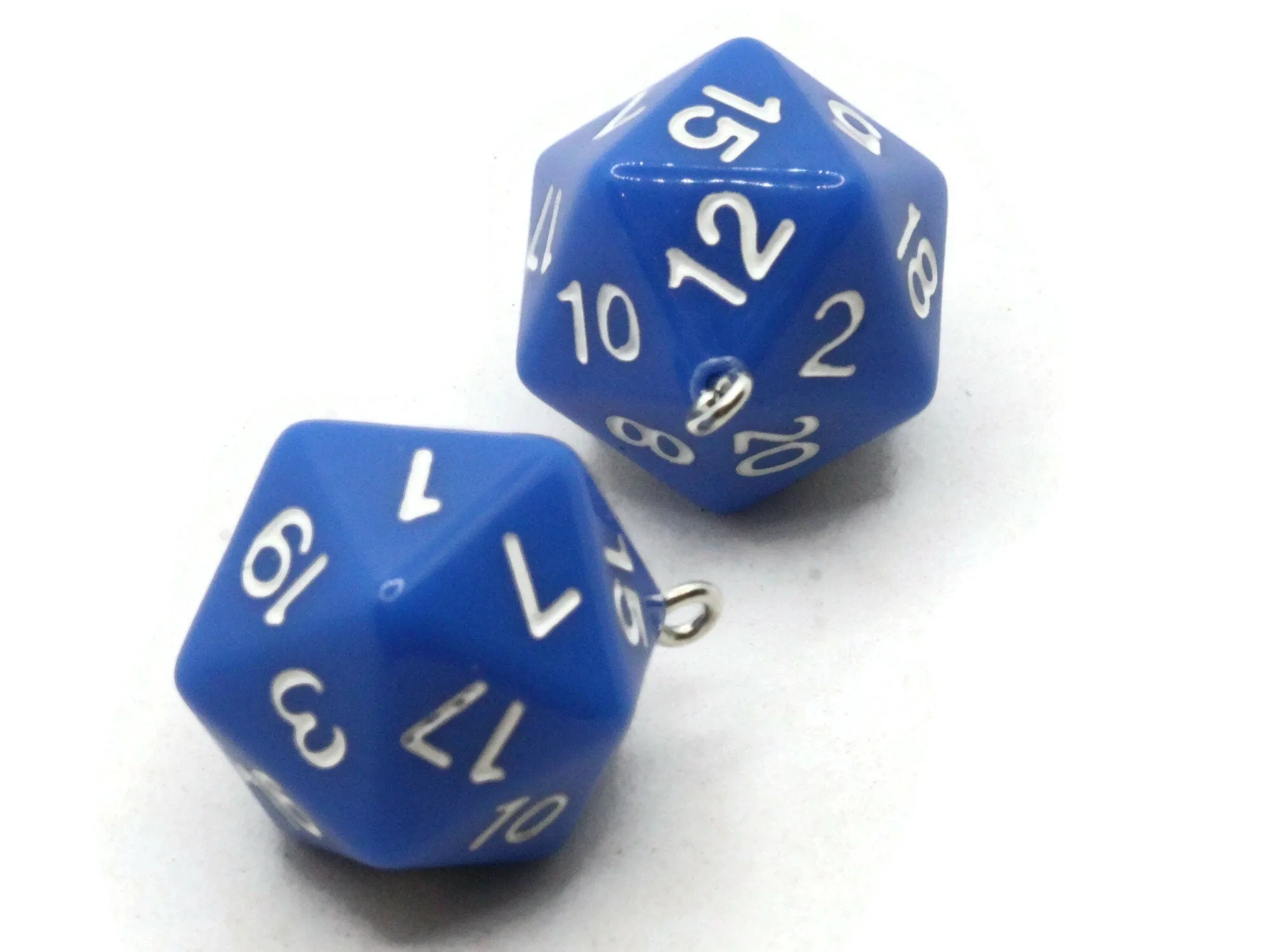 2 20mm Blue Resin D20 20 Sided Dice Charms