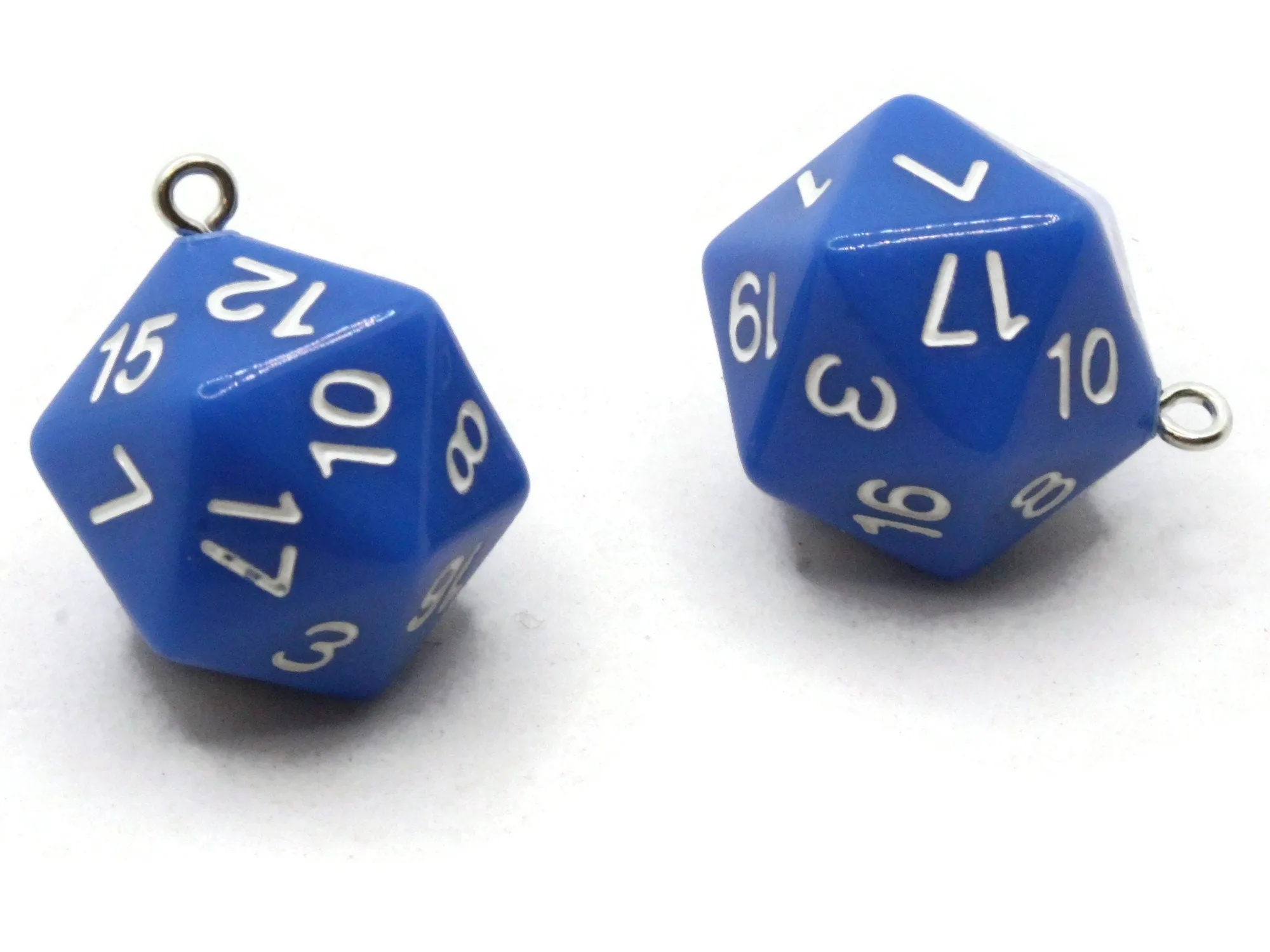 2 20mm Blue Resin D20 20 Sided Dice Charms