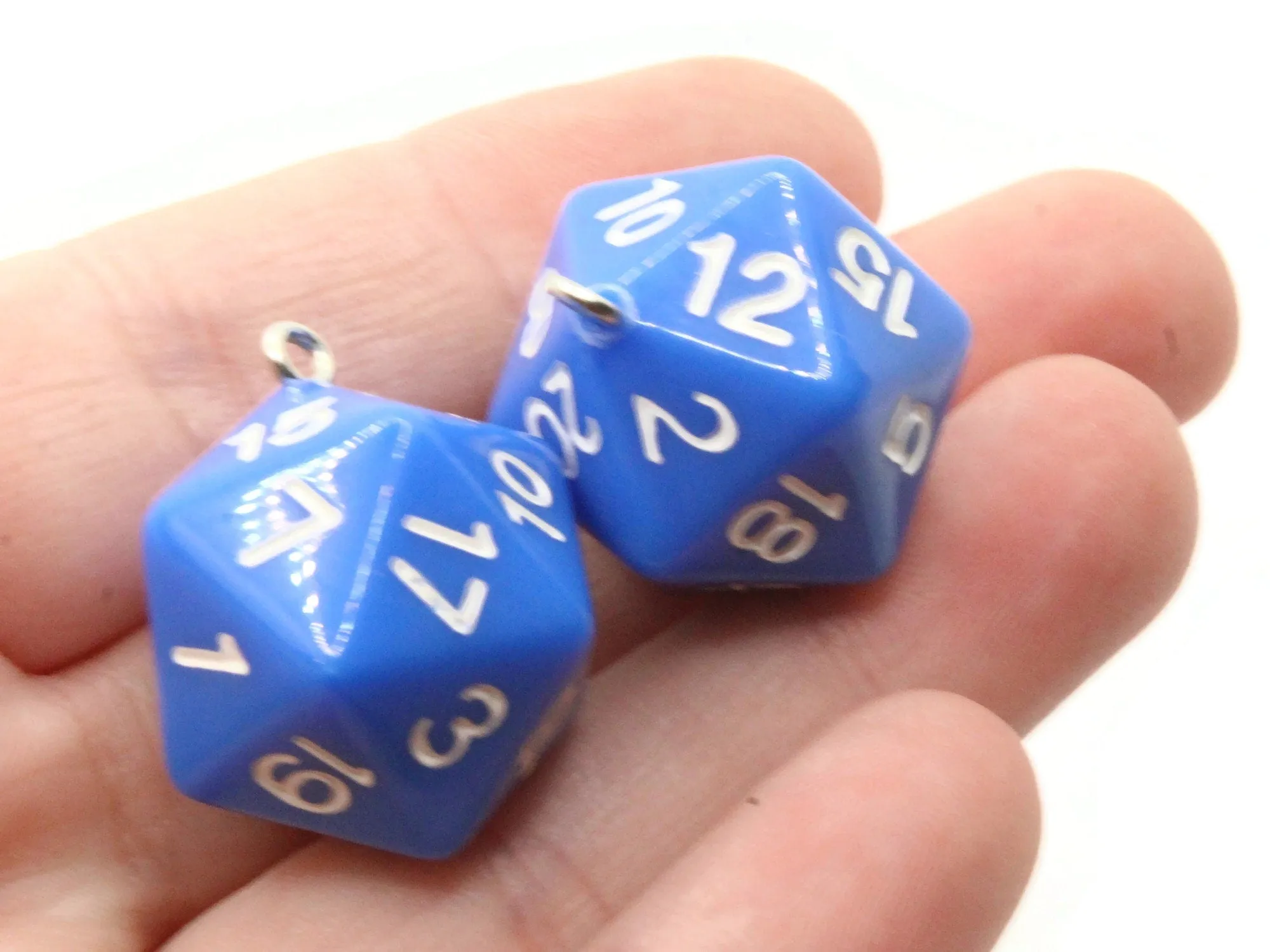 2 20mm Blue Resin D20 20 Sided Dice Charms
