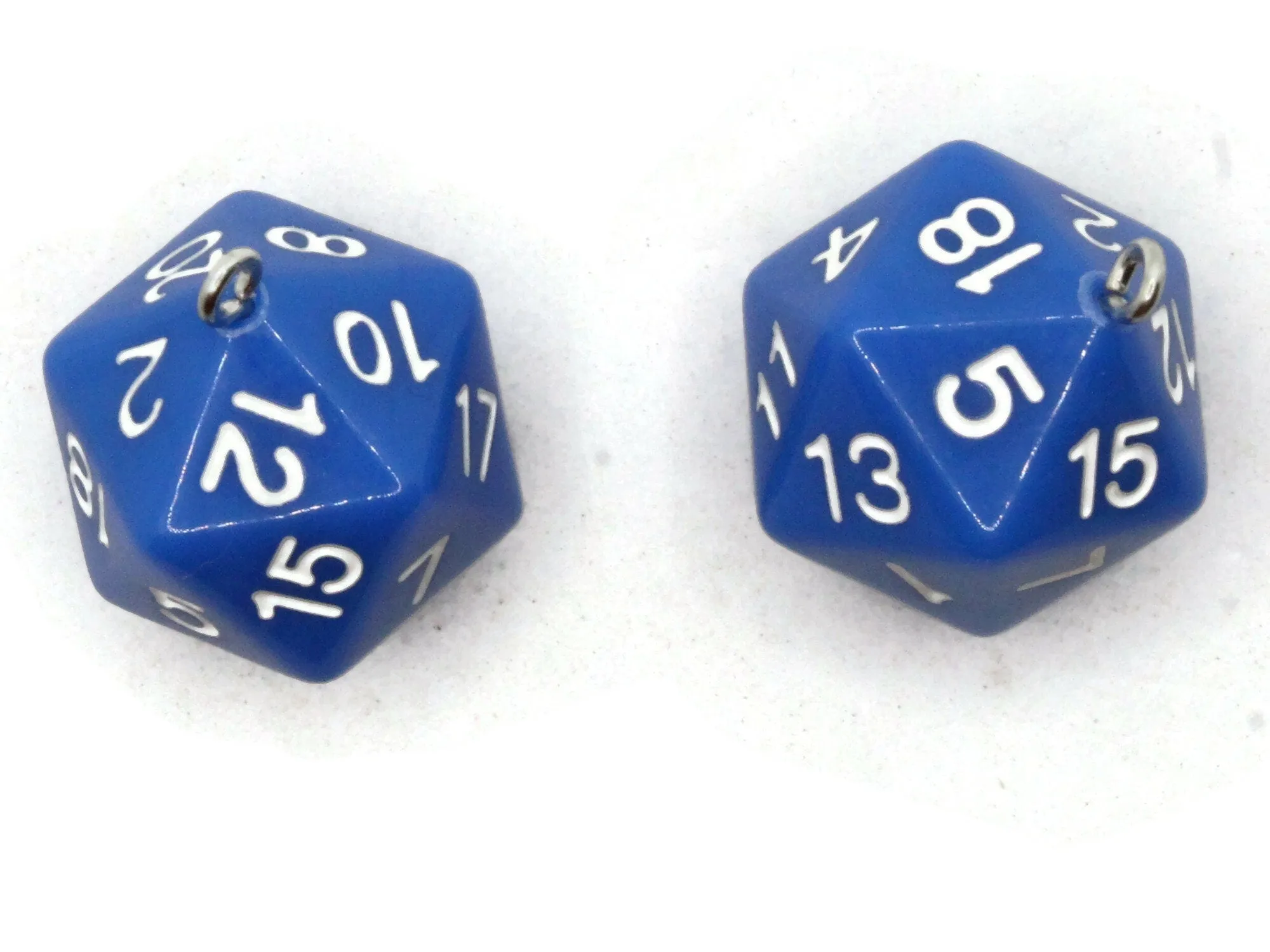 2 20mm Blue Resin D20 20 Sided Dice Charms