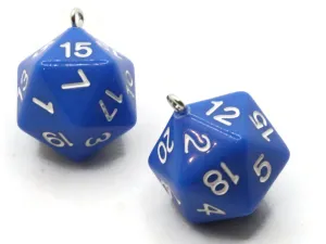 2 20mm Blue Resin D20 20 Sided Dice Charms