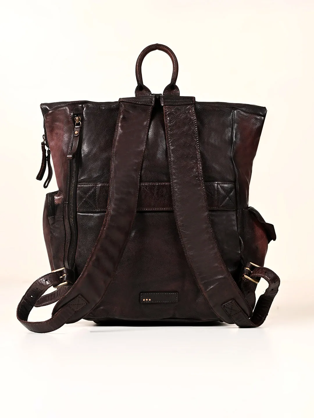 Art N Vintage Leo: Real Leather Brown With Wash Effect Backpack