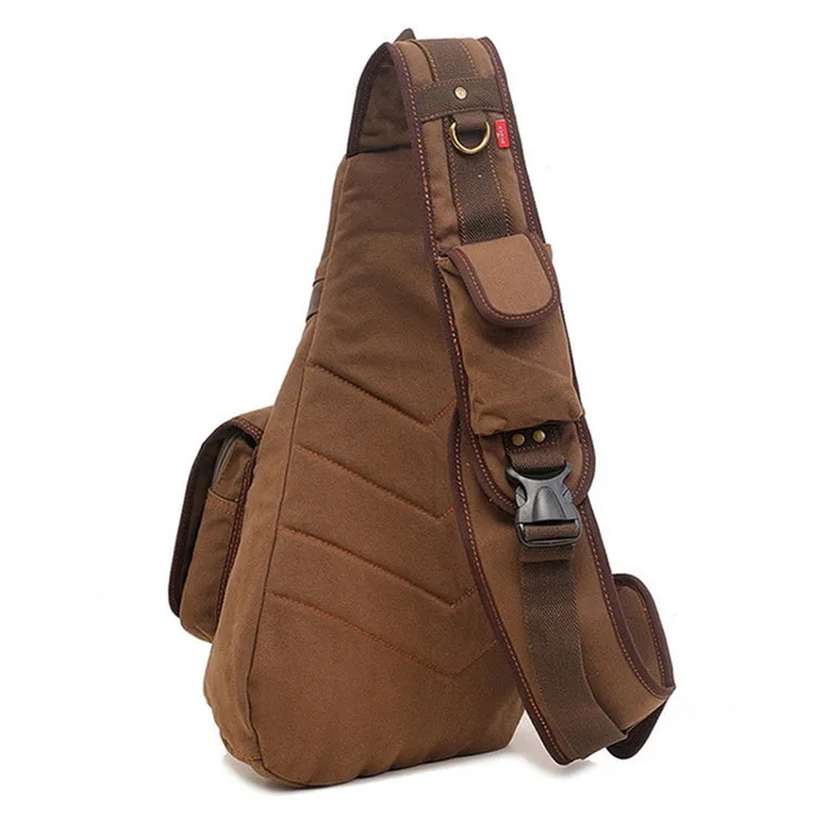 AUGUR 8171 Multi-function Canvas Chest Bag Shoulder Messenger Crossby Bag(Khaki)