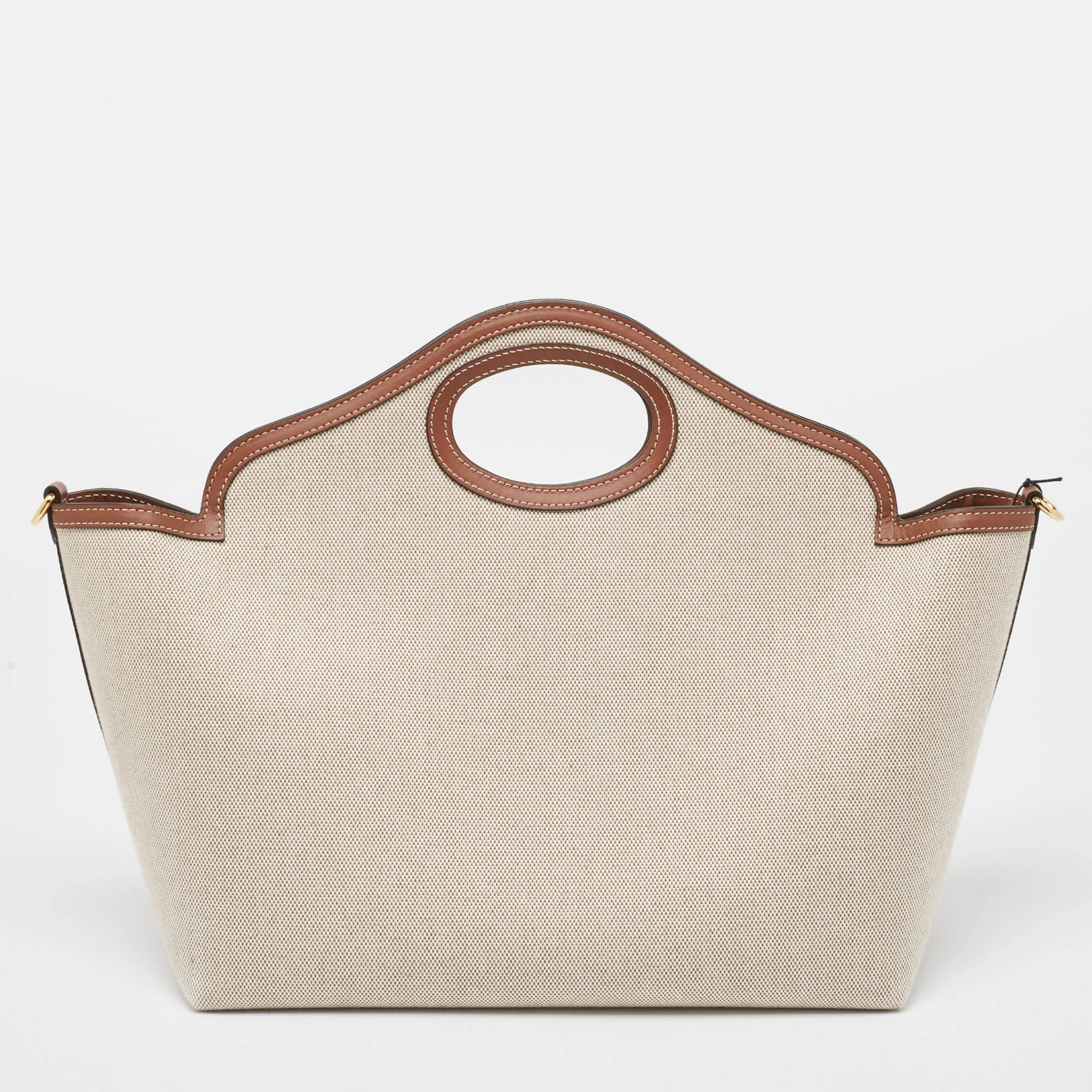 BURBERRY Beige/Brown Canvas and Leather Small Soft Pocket Tote