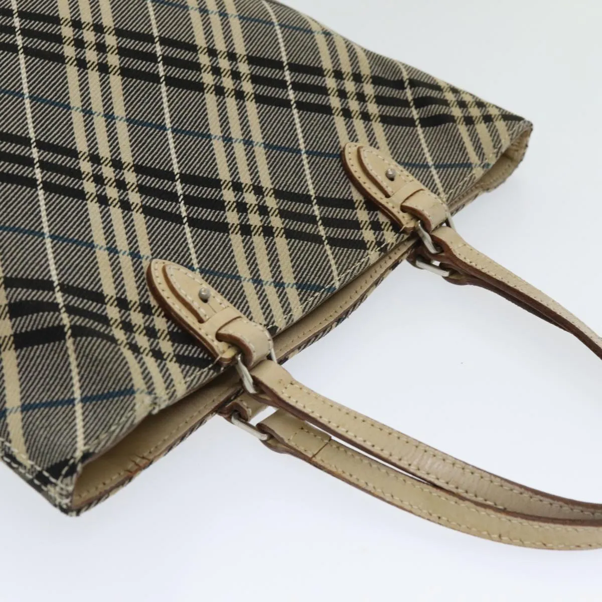 BURBERRY Nova Check Blue Label Tote Bag Canvas Navy Silver Silver  bs16583