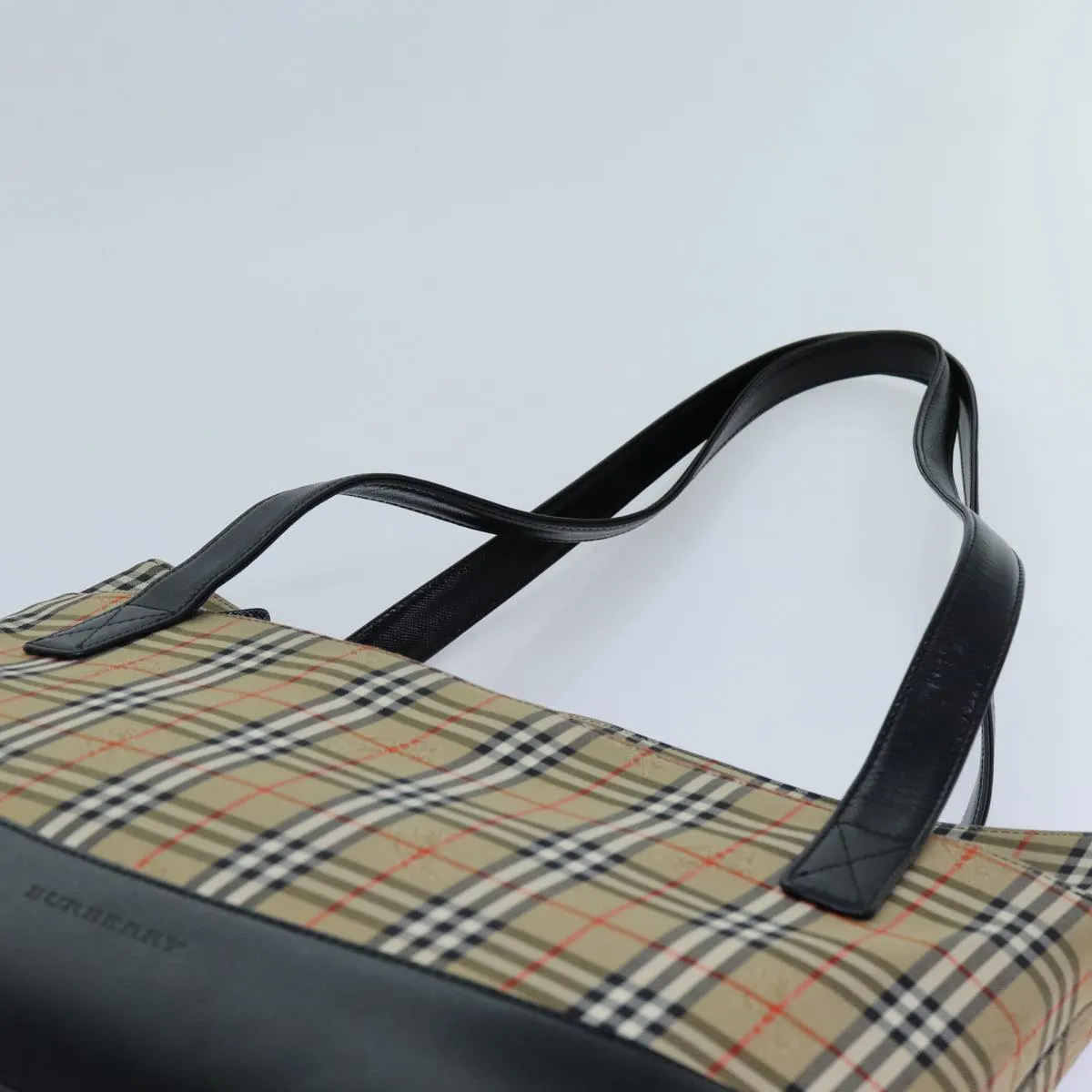 BURBERRY Nova Check Tote Bag Canvas Beige Black  hk1203
