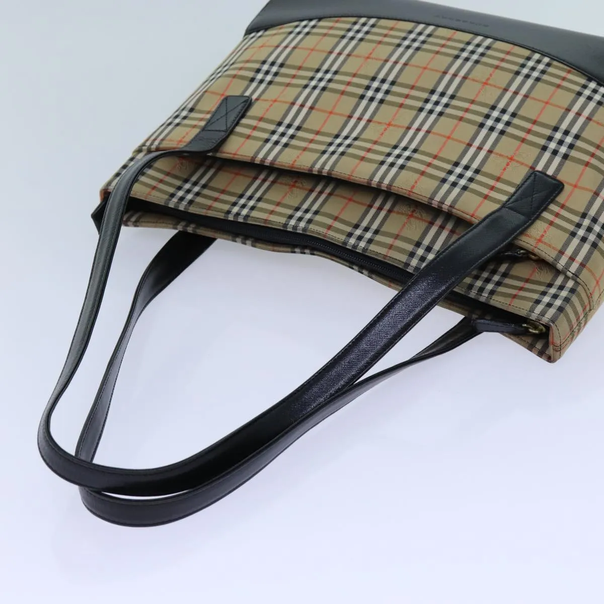BURBERRY Nova Check Tote Bag Canvas Beige Black  hk1203