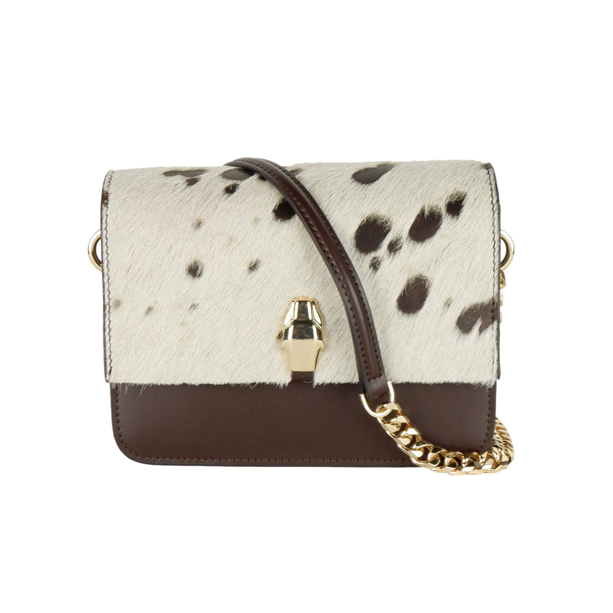 Chic Two-Tone Small Shoulder Bag in White & Brown