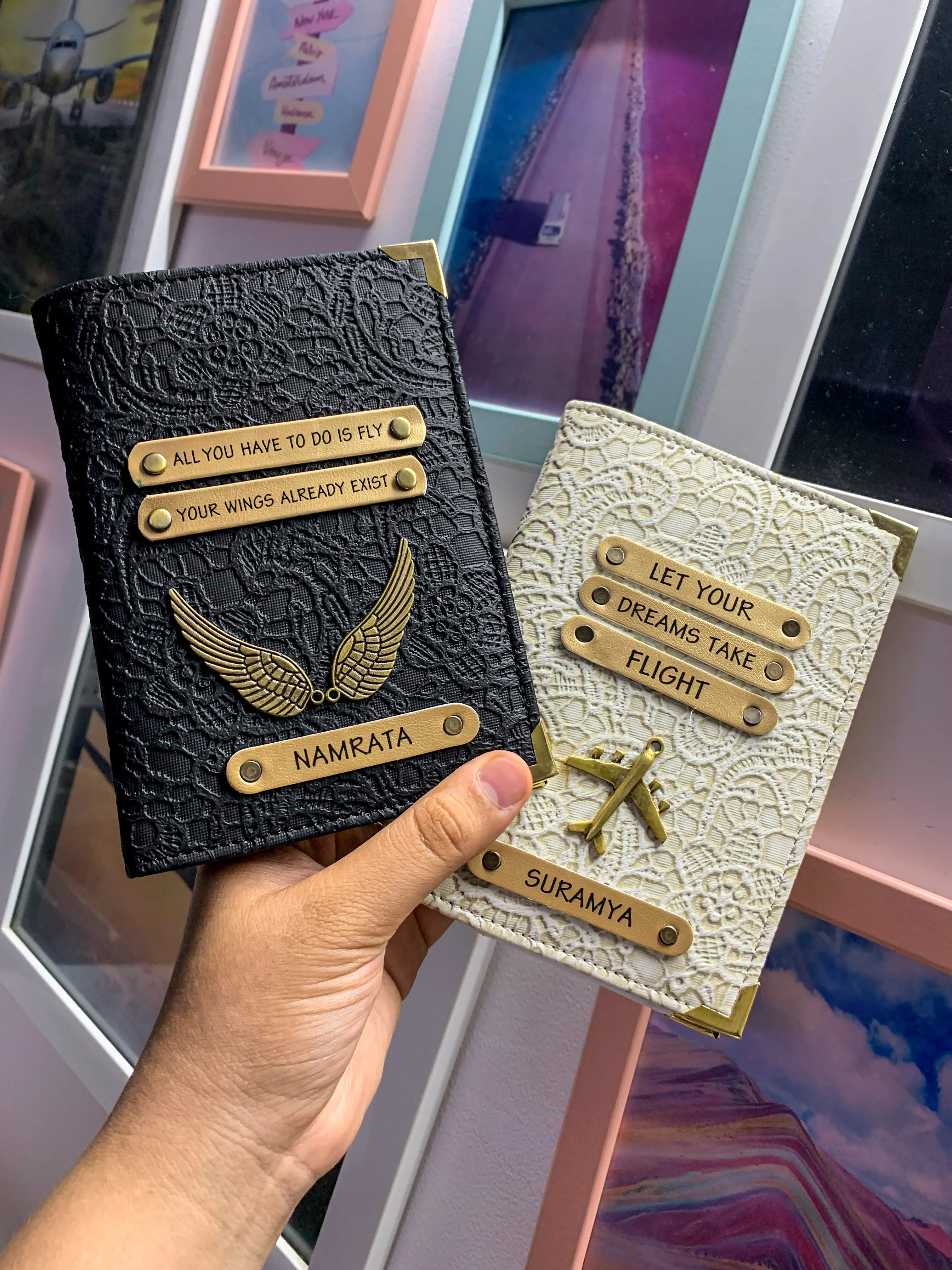 Couple Premium Passport Cover - Black & White Glided Grace