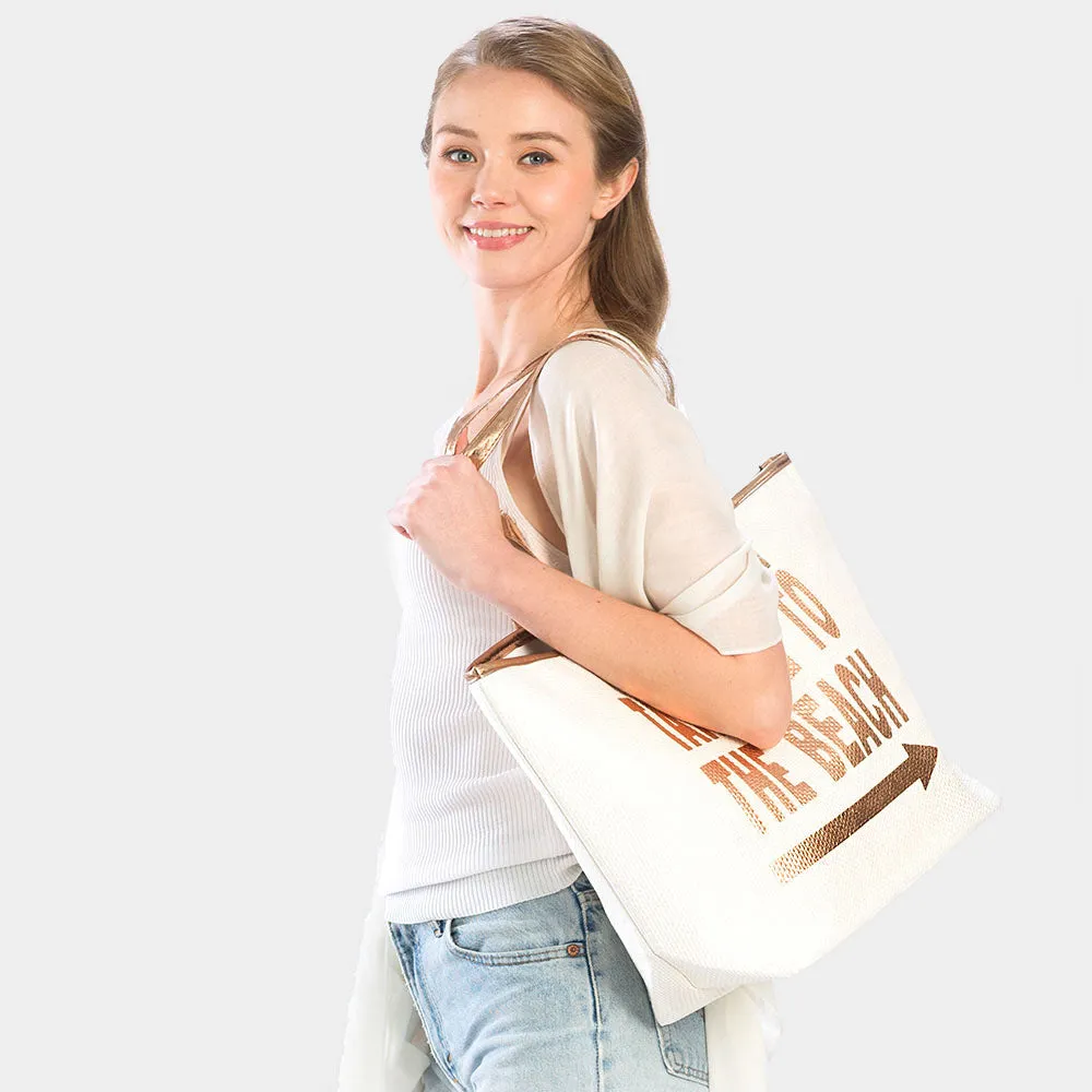 iLLASPARKZ "Take me to the Beach" Metallic Handle Tote Bag