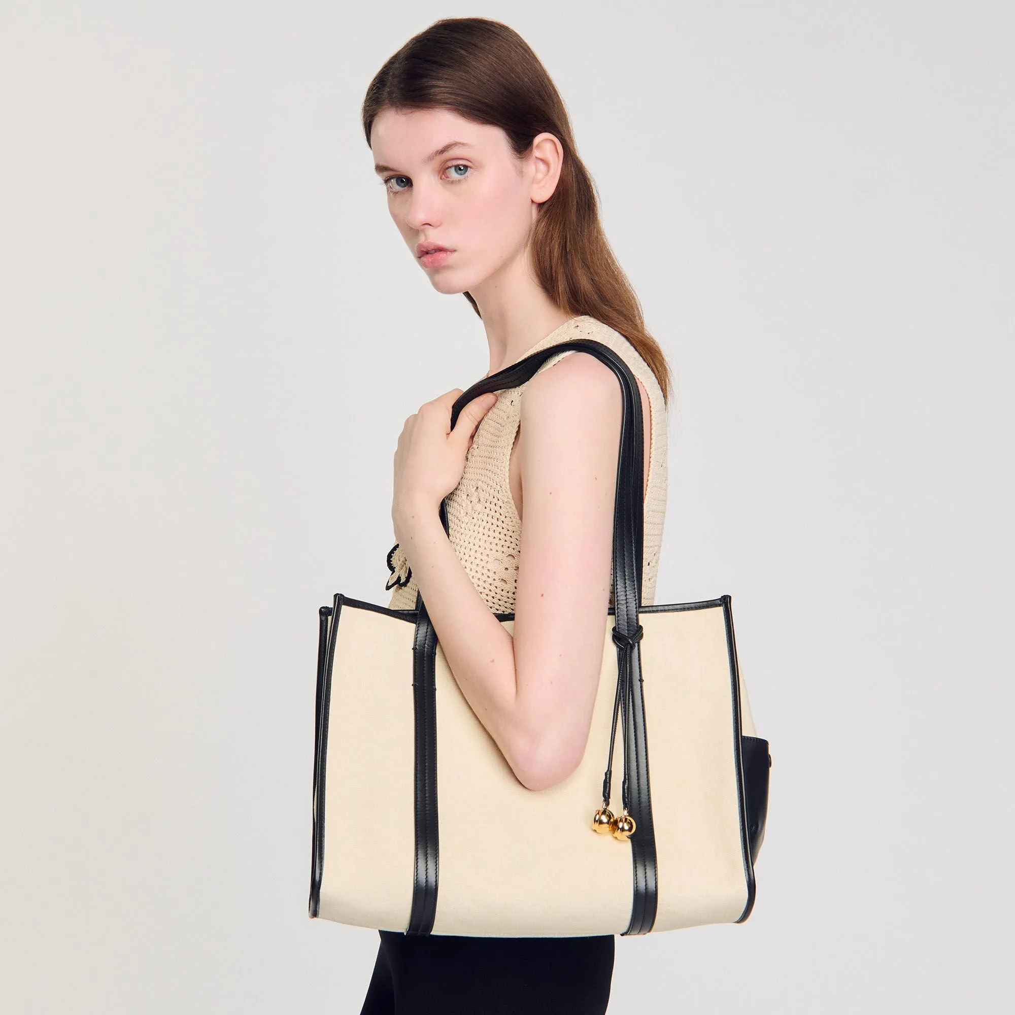Medium 150 Canvas Shopping Bag Ecru / Black