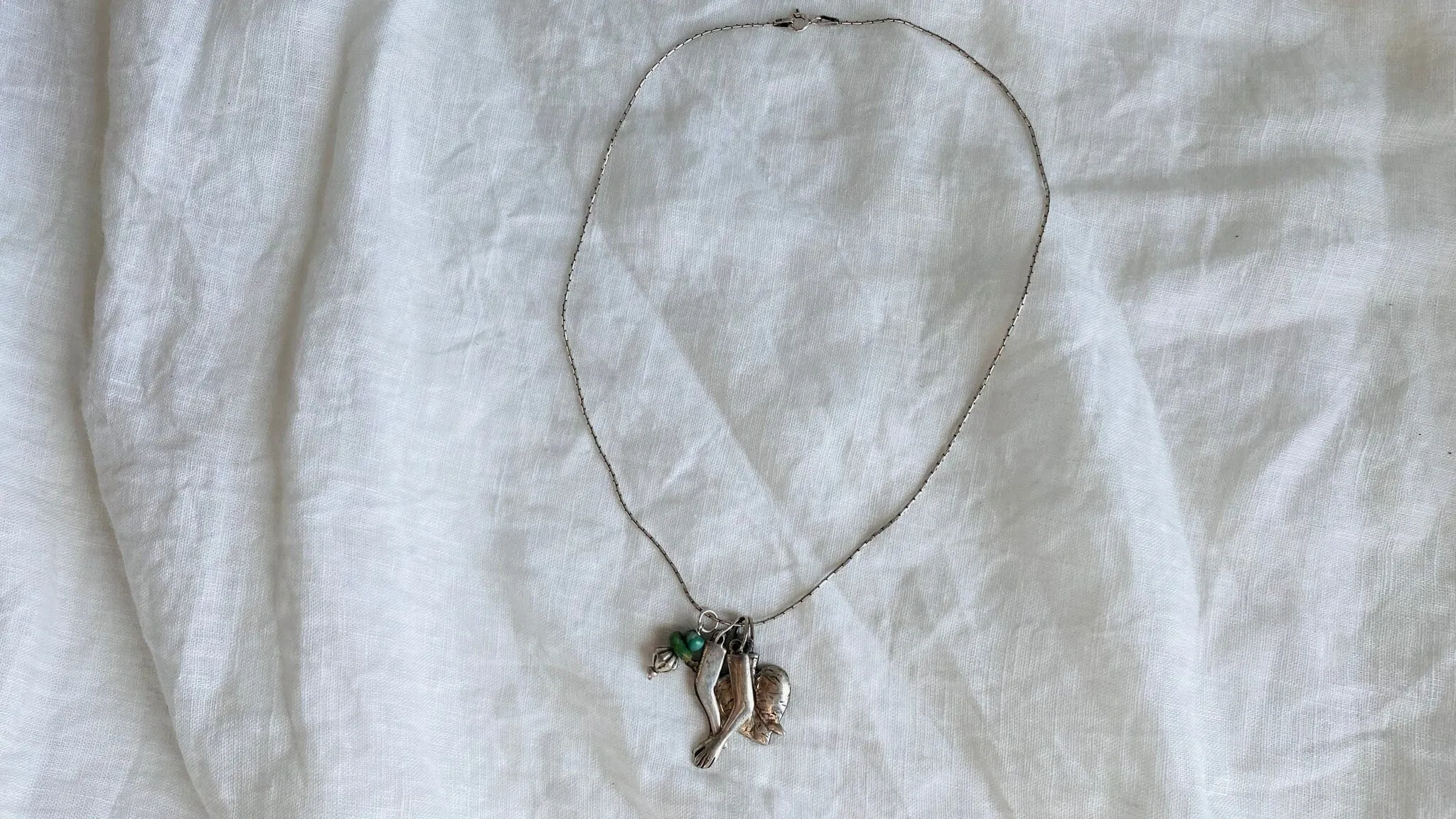 Milagro Pendants Necklace. Mexico. Sterling Silver and Jade. 0452