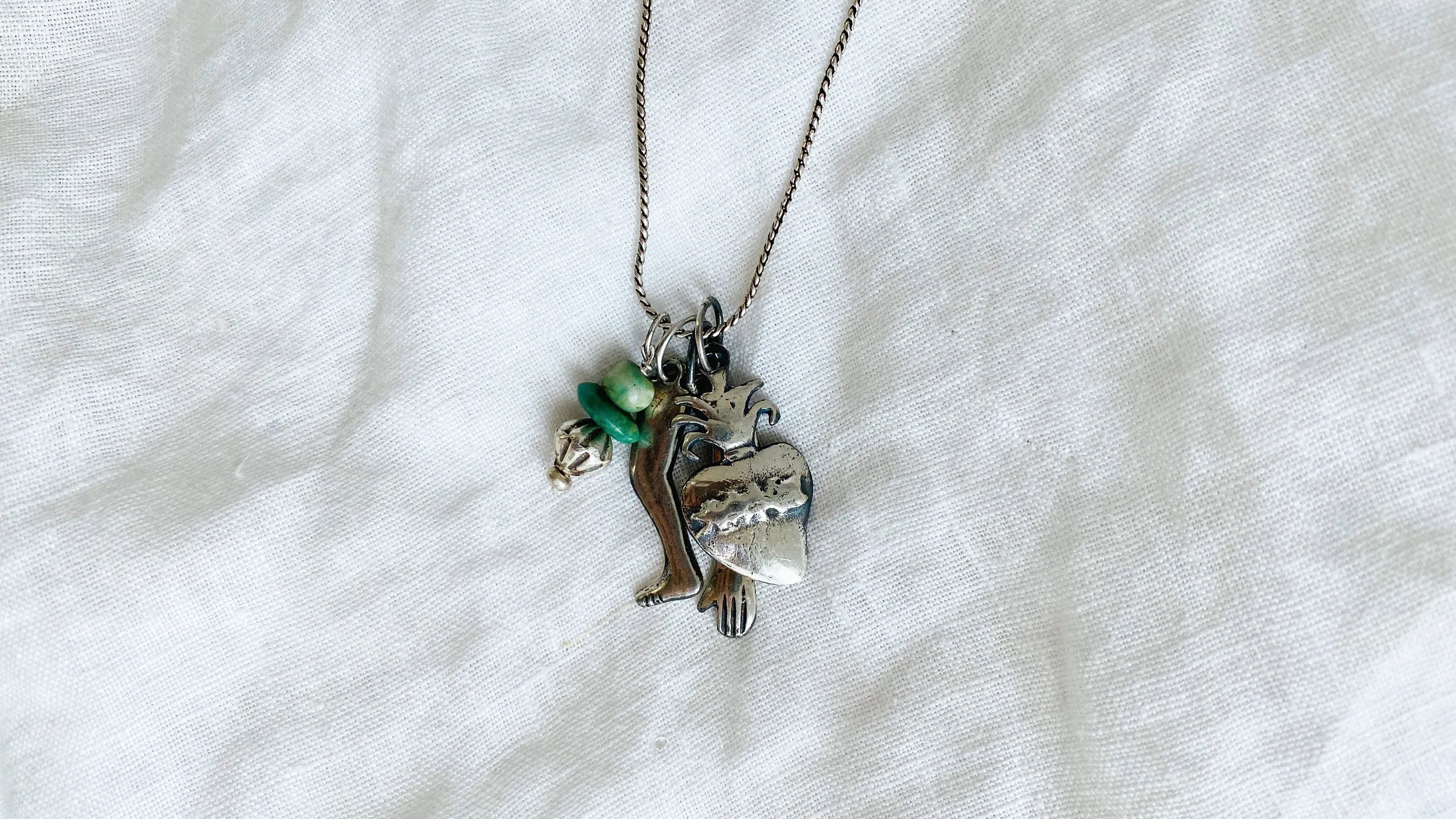 Milagro Pendants Necklace. Mexico. Sterling Silver and Jade.