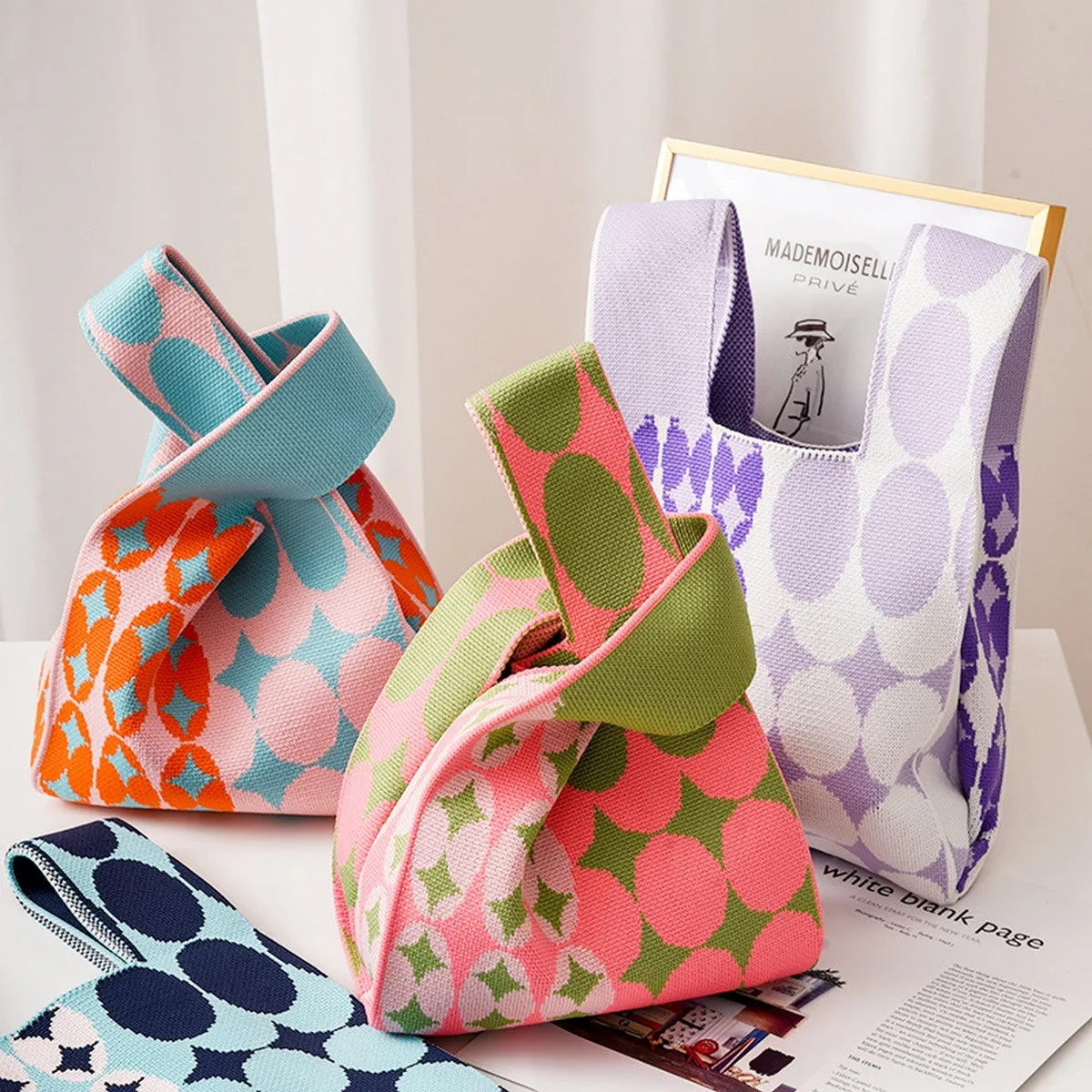 Retro Diamond Knitted Mini Tote Bag
