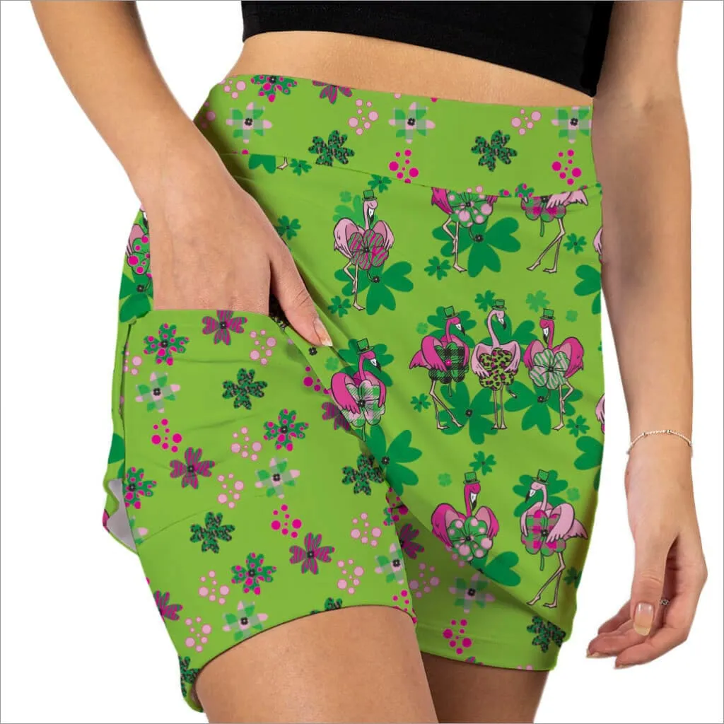 ST. PADDY'S FLAMINGOS GREEN SKORT