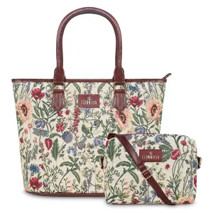 THE CLOWNFISH Combo Of Adelina Utility Sling For Women Crossbody Bag For Ladies College Girls & Justina Tapestry Fabric & Faux Leather Handbag For Women (Flax), Assorted Color