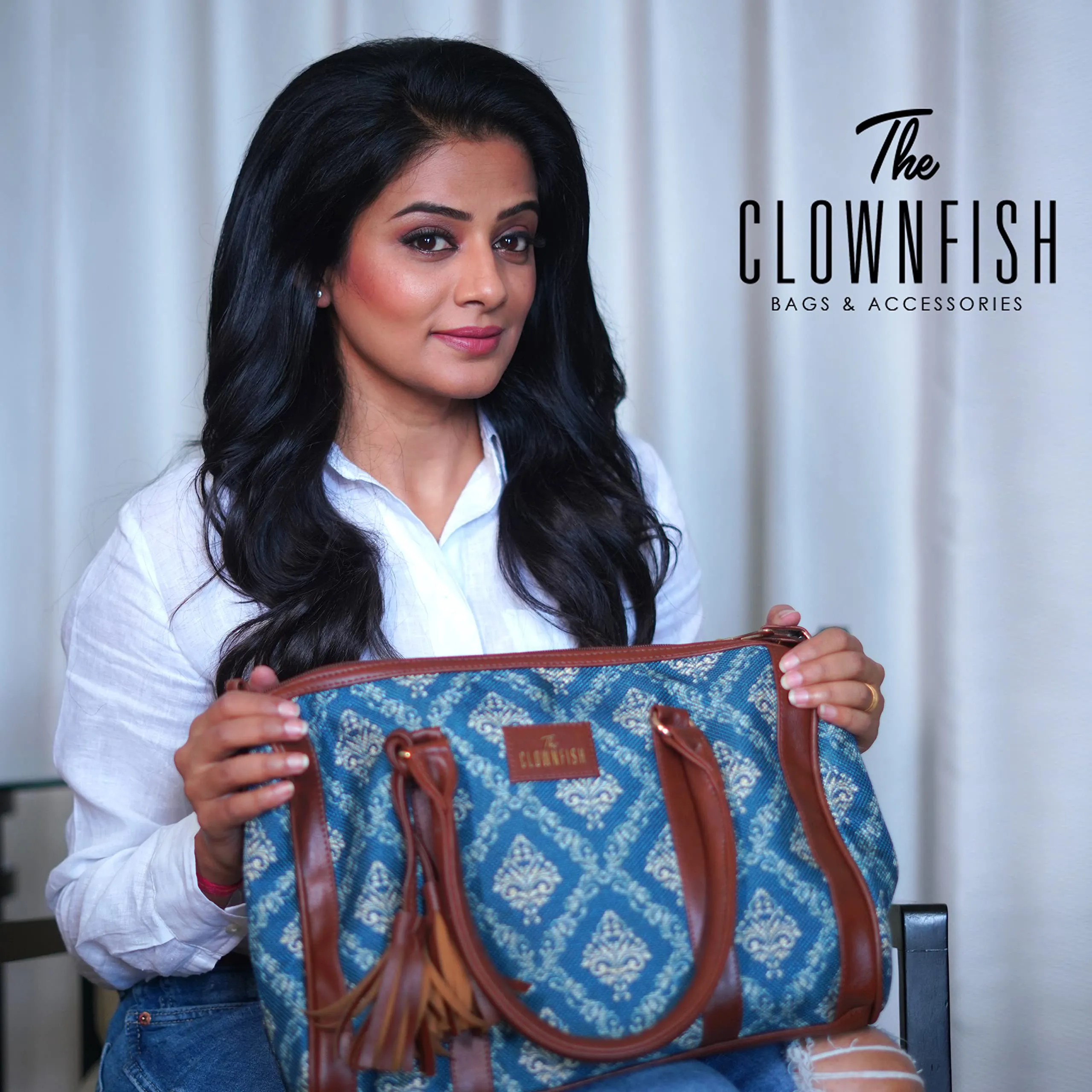 THE CLOWNFISH Lorna Printed Handicraft Fabric Handbag for Women Office Bag Ladies Shoulder Bag Tote For Women College Girls (Ash Gray)