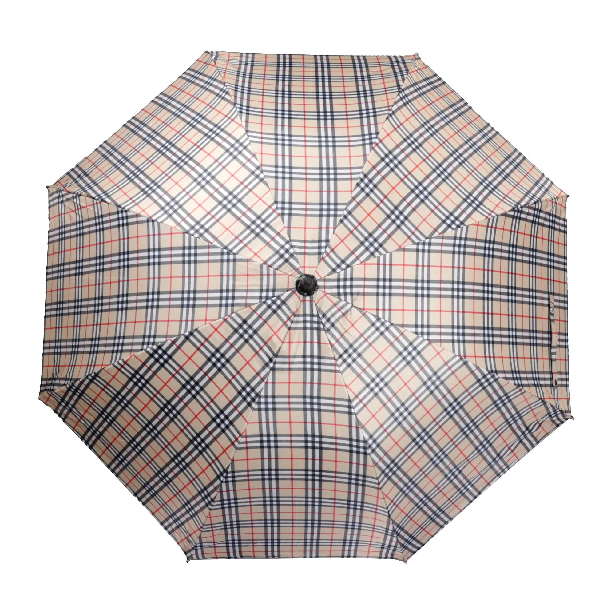 THE CLOWNFISH Umbrella Crescenta Series Single Fold Auto Open J- shape Handle Waterproof Taffeta Polyester 190 T Umbrellas For Men and Women (Checks Design-Cream)