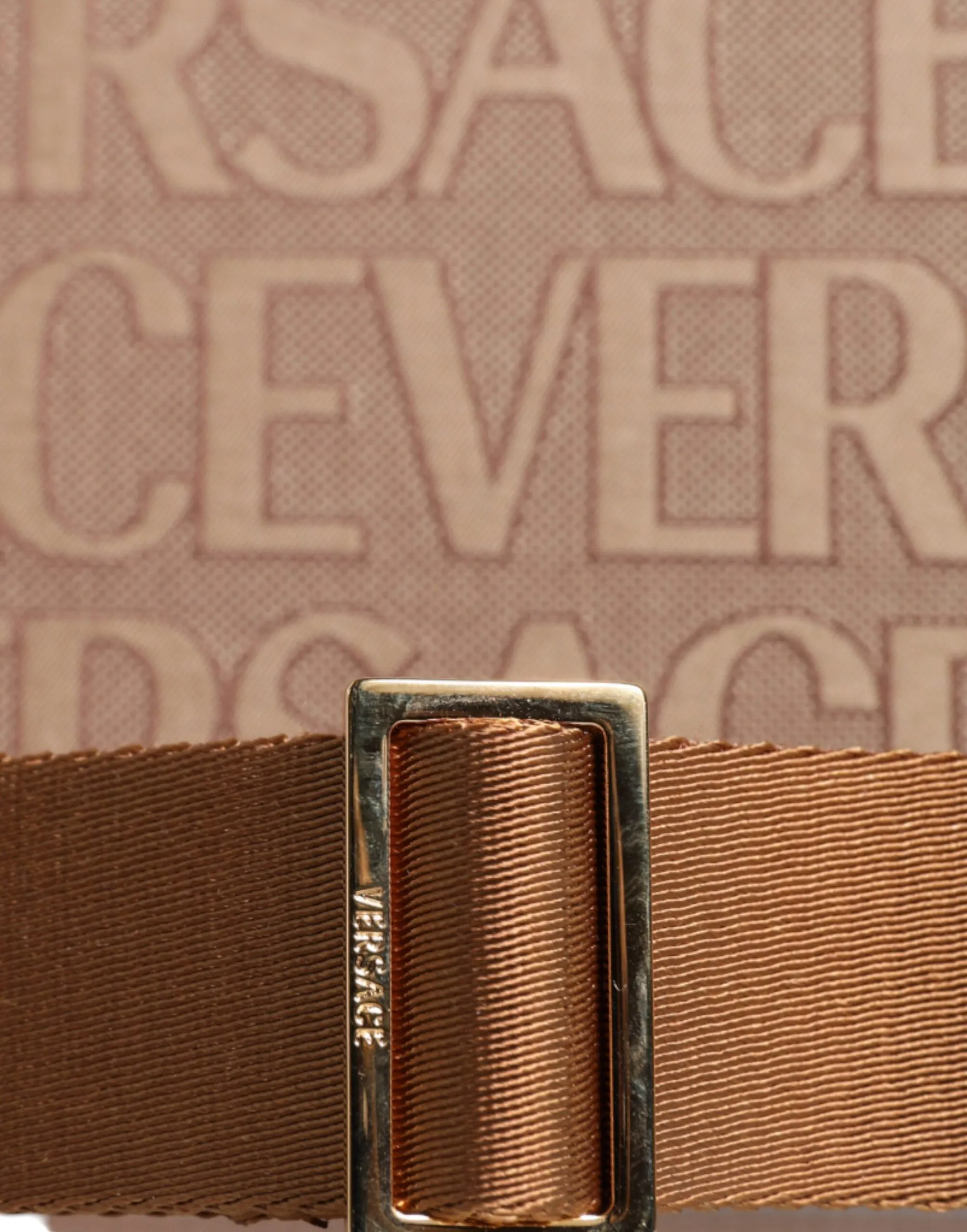 Versace Nude Brown WordPrint Bag