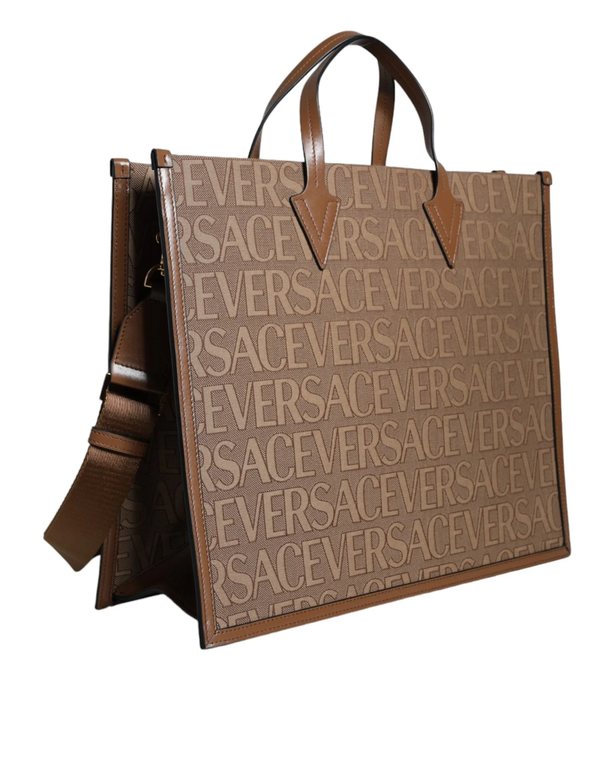 Versace Nude Brown WordPrint Bag