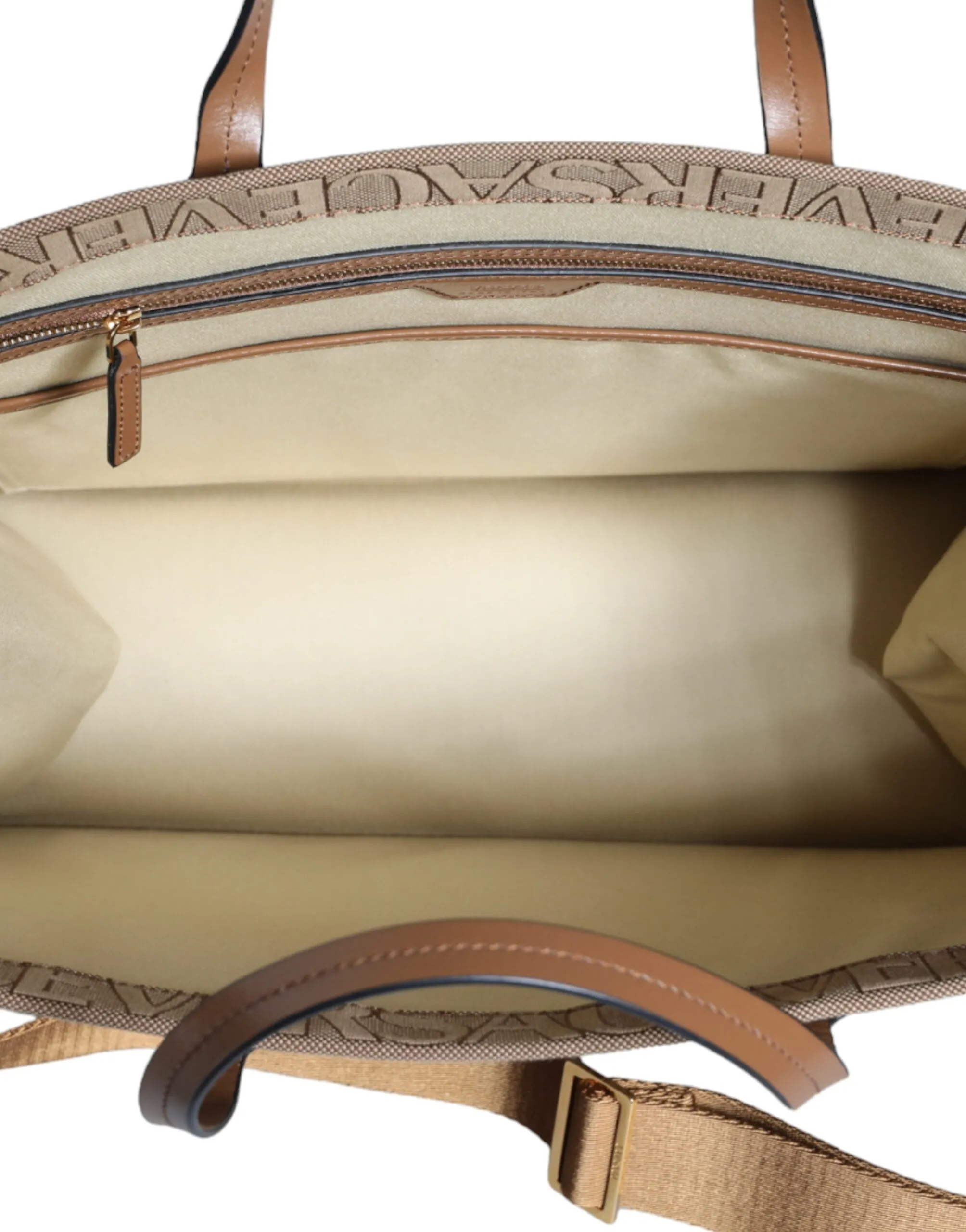Versace Nude Brown WordPrint Bag