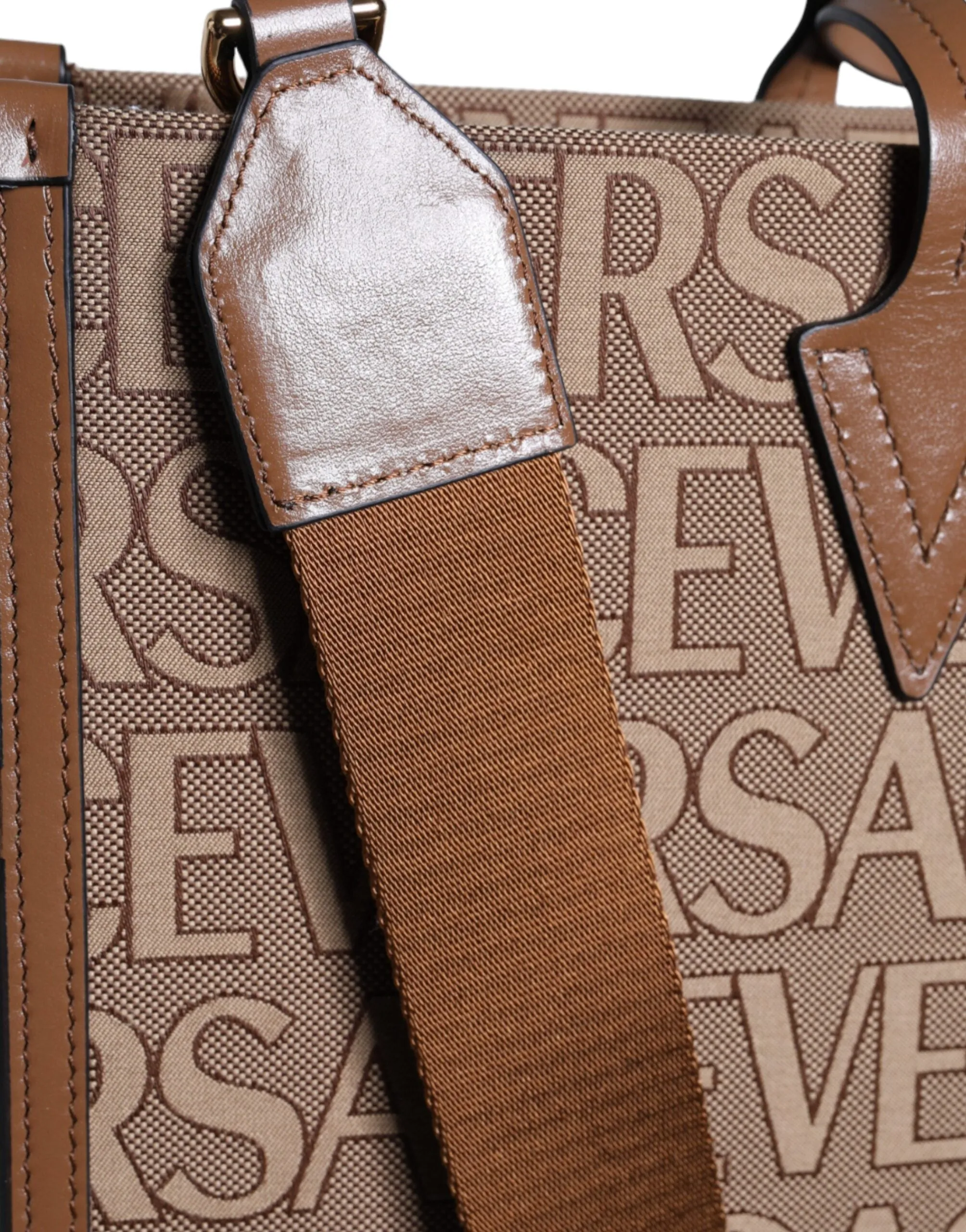Versace Nude Brown WordPrint Bag