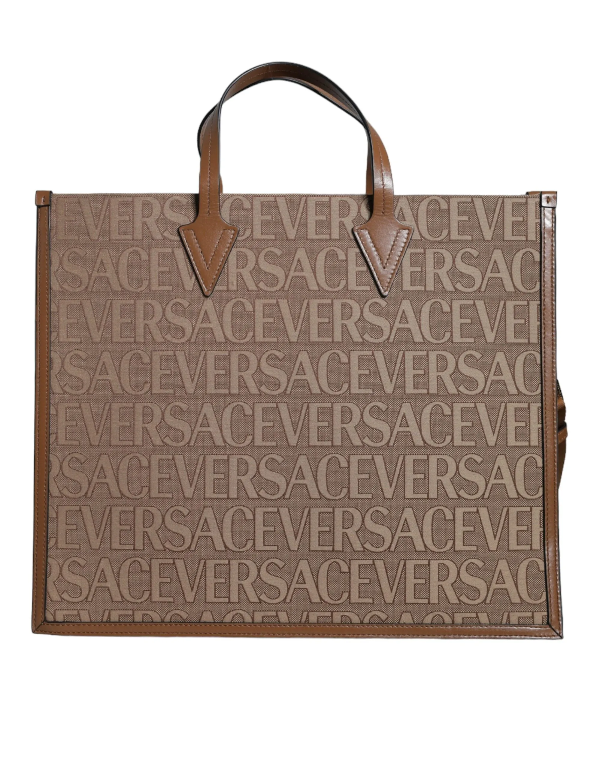 Versace Nude Brown WordPrint Bag