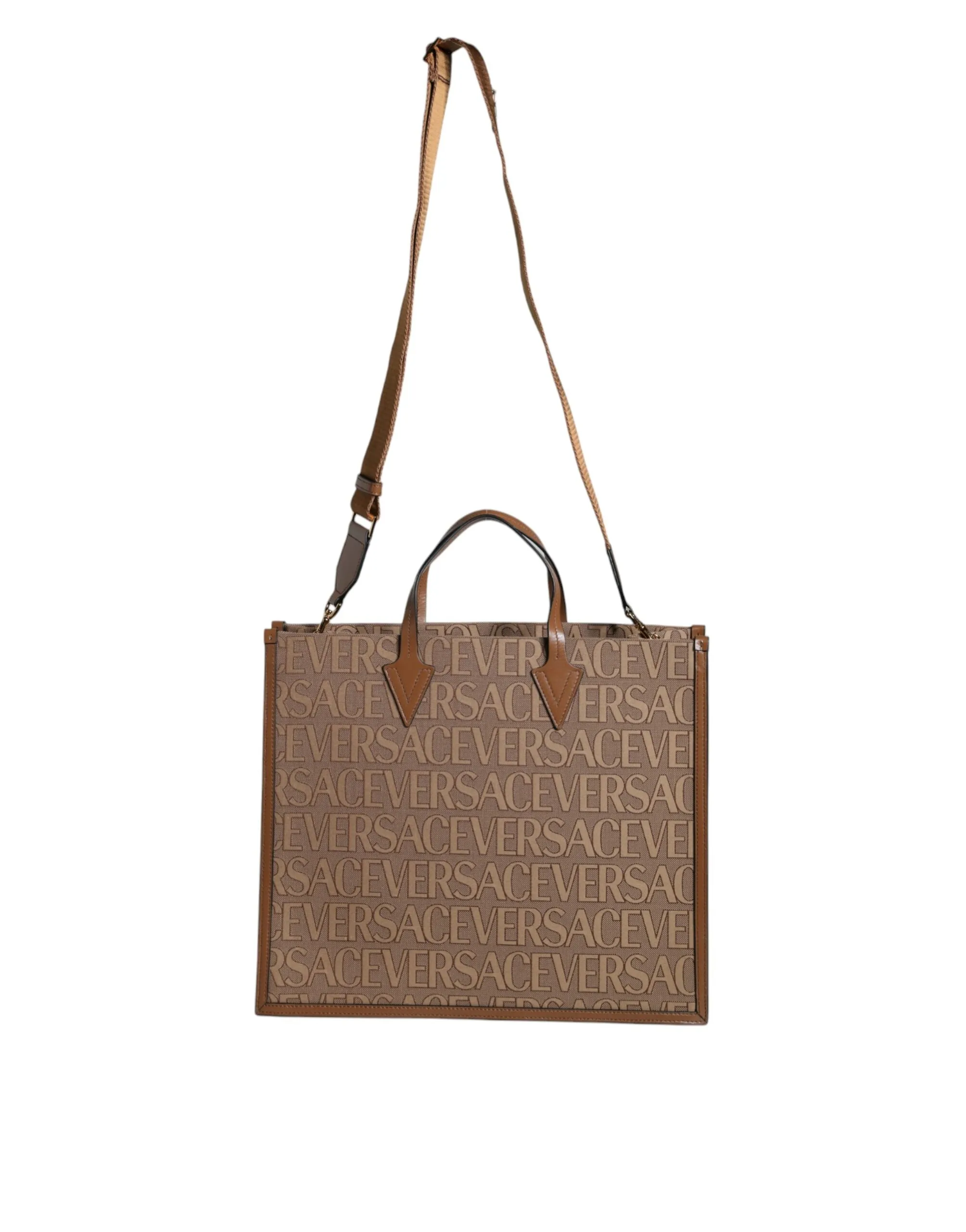 Versace Nude Brown WordPrint Bag