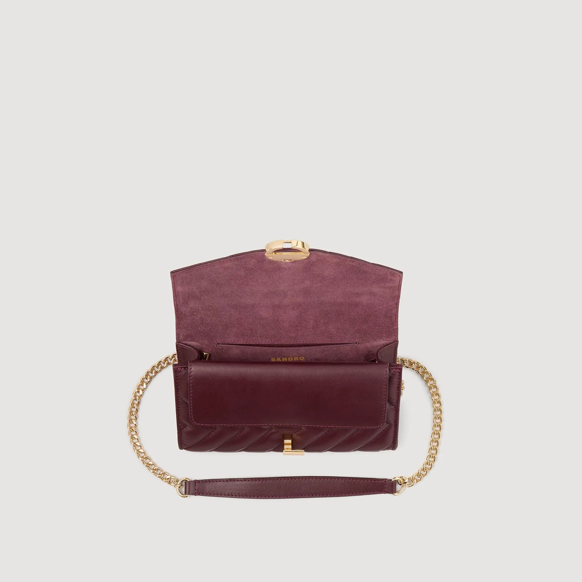 Yza Pocket Padding Leather Crossbody Clutch Bag Bordeaux