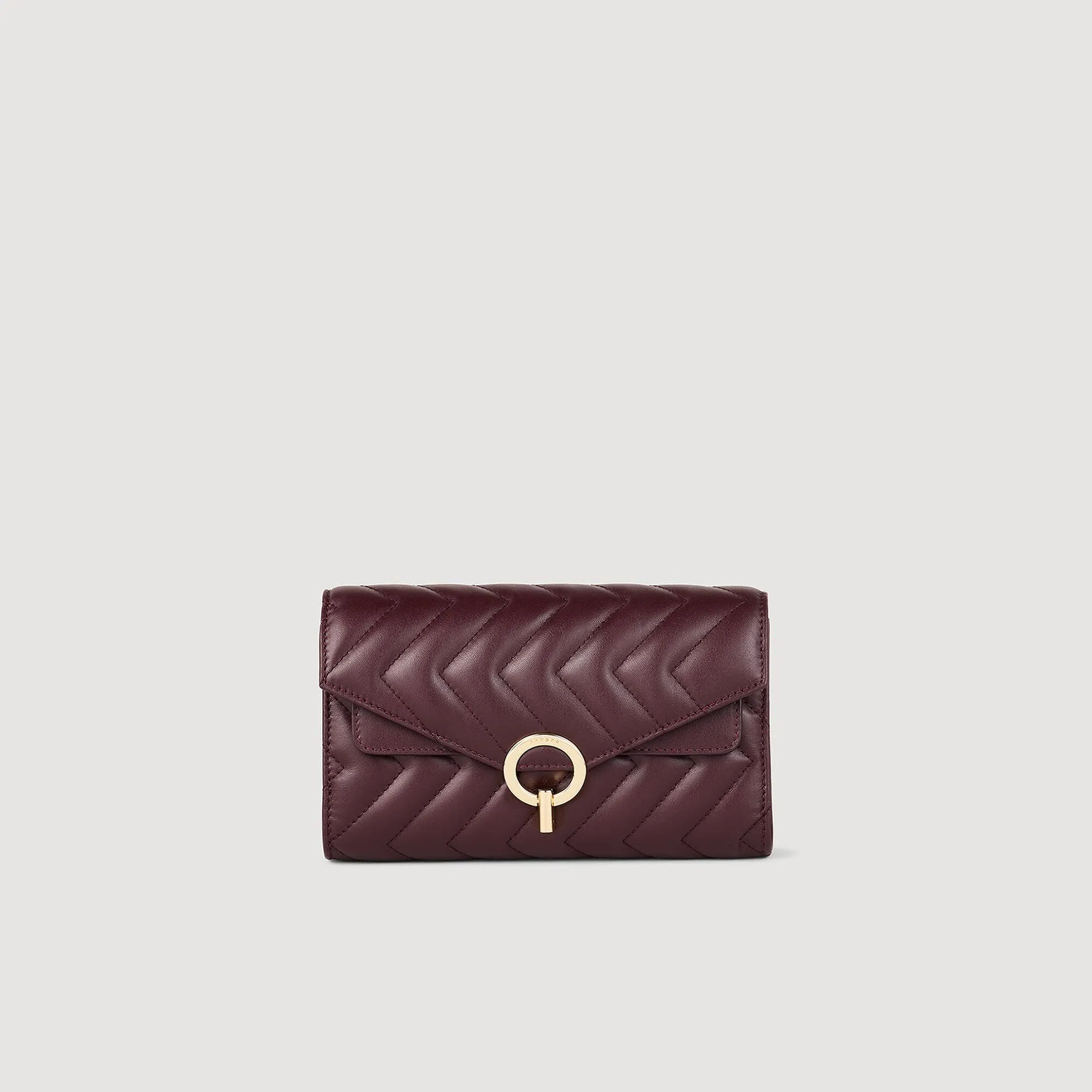 Yza Pocket Padding Leather Crossbody Clutch Bag Bordeaux