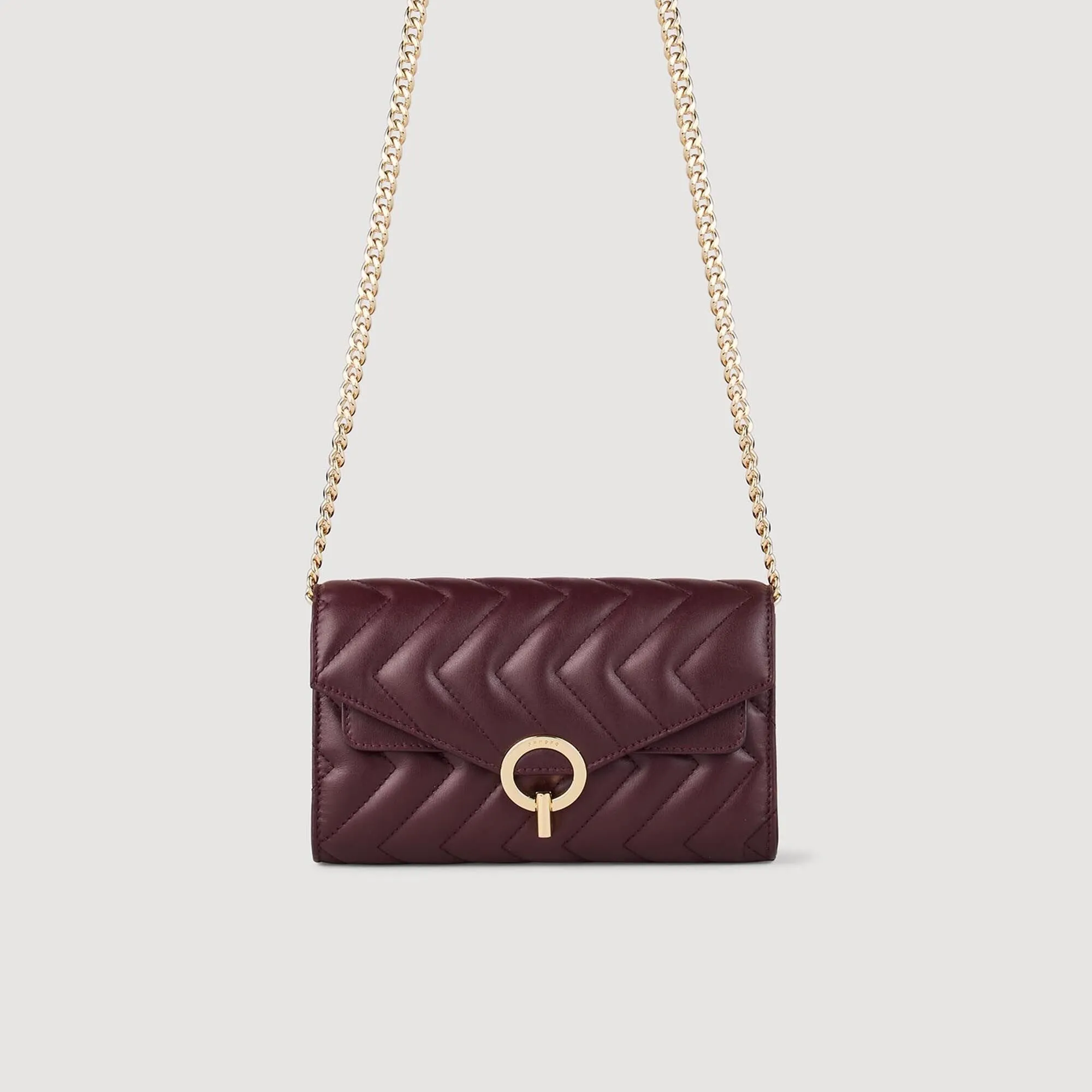 Yza Pocket Padding Leather Crossbody Clutch Bag Bordeaux